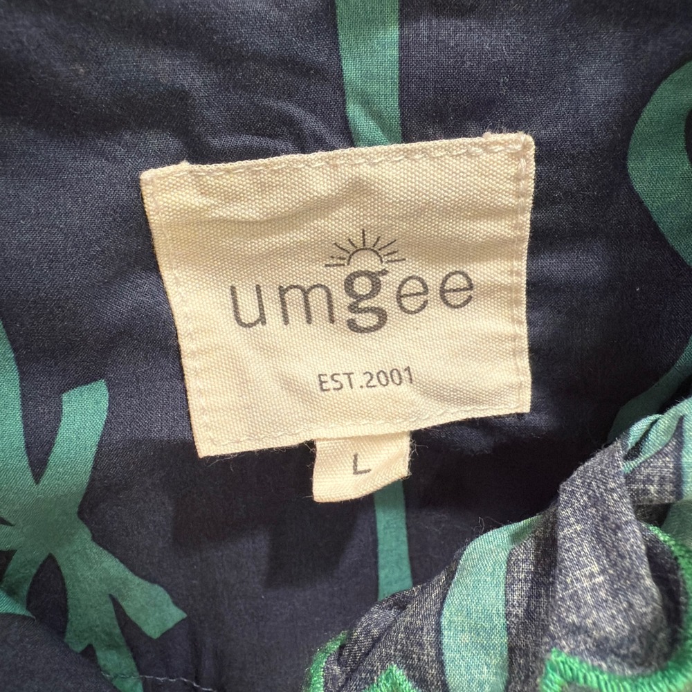 umgee navy blue green bow print tiered ruffle‎ dress size L - Picture 2 of 6